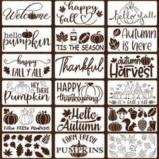 18 PCS Fall Stencils for Door Mats Crafts Autumn Thanksgiving Pumpkin Welcome...