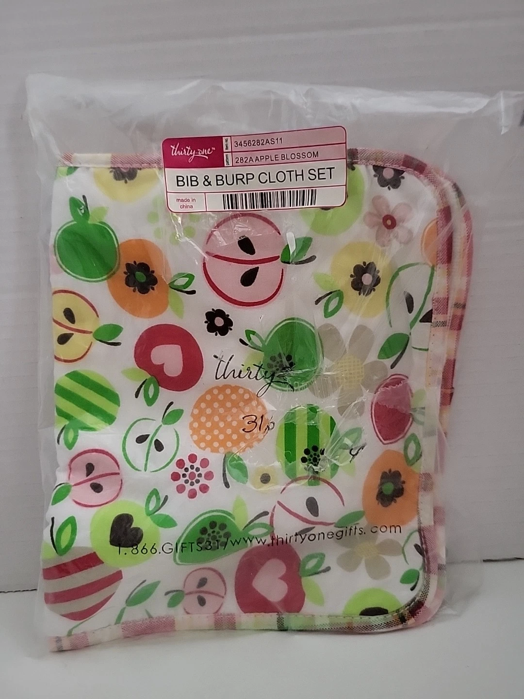Thirty-one Retired Pattern Apple Blossom Baby Bib & Burp Cloth Set