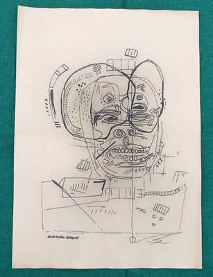 JEAN MICHEL BASQUIAT Drawing on paper (Handmade) signed and stamped mixed media.