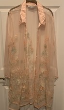 Vintage Hosanna Design Embellished Net Robe Coverup Peach Color Women's
