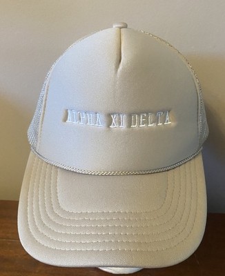 Alpha XI Delta Mesh Snapback Trucker Style Sorority Hat Cap - Beige
