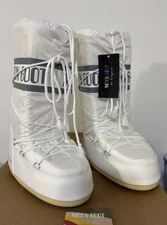 Moon Boots Icon Platform Optical White Lace Up Mid Calf Snow Sz 7-8.5 Women's