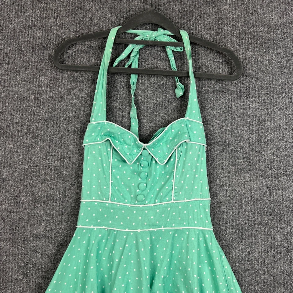 Hell Bunny Vixen Mint Green Polka Dot Halter Dress Pin Up Retro Rockabilly S - Image 3 of 4