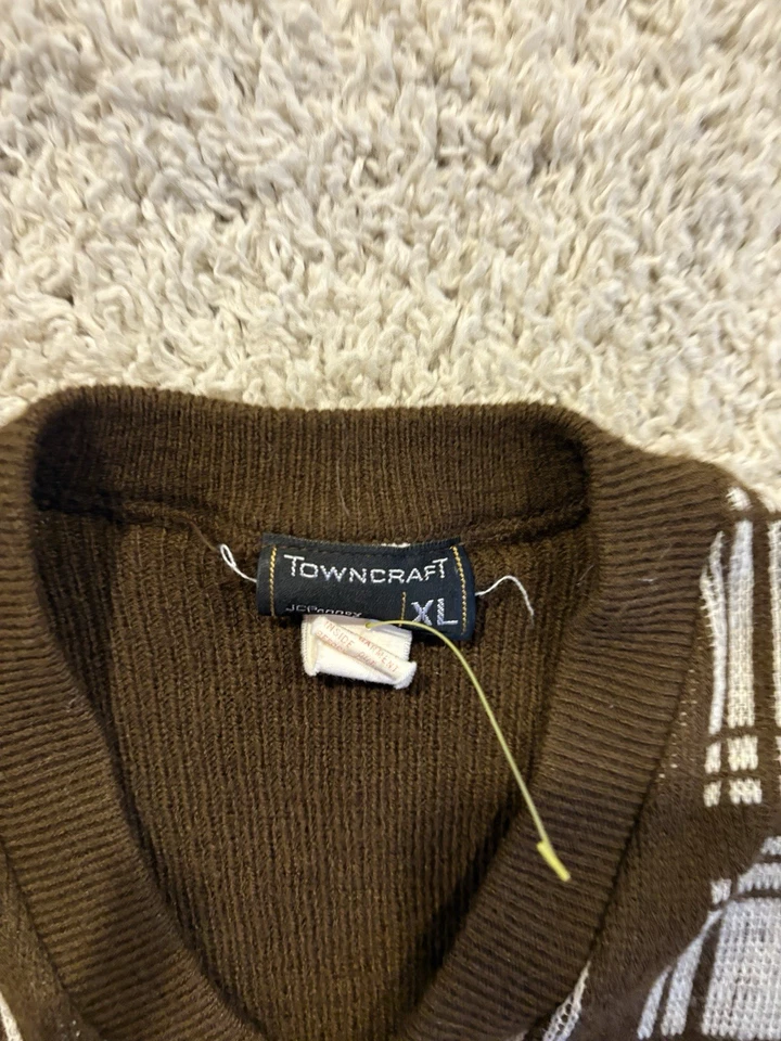 Vintage grandpa sweater vest adult extra large 1XL brown sleeveless casual mens* - Image 3 of 4