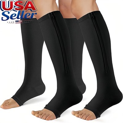1/3 Pairs Zip-Up Compression Socks 15-20 mmHg GRADE Knee-High Unisex Leg Support