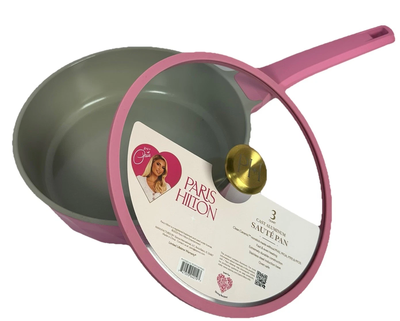 Paris Hilton 3 Qt Pink Cast Aluminum Sauté Pan With Lid Nonstick Ceramic
