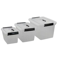3 Pack Mixed Size Plastic Storage Bins for Multiuses, Clear Latching Storage ...