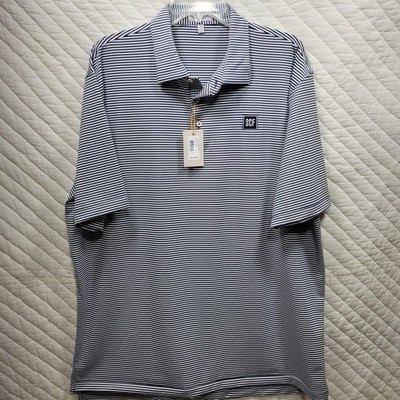 Peter Millar Crown Sport Summer Comfort Striped Polo Navy | Mens 2XL LOGO $98
