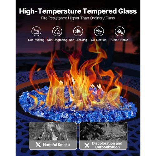 Fire Glass, 10LBS / 4.5KG High-Temperature Resistant Fireplace Rocks, 1/2-Inch /