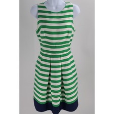 Eliza J women's A Line striped dress green white Size 8P Retro Preppy nautical