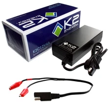 K2 Energy K2C12V4A 12V 4Ah LiFePO4 Smart Charger with Alligator Clips
