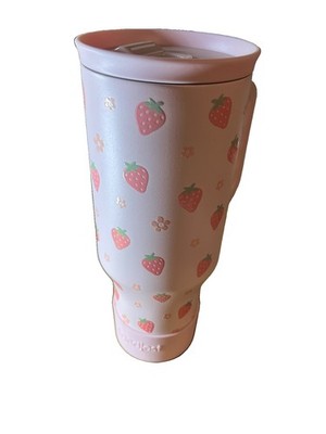 Sandjest 40oz-Strawberry Tumbler With Handle Stainless Steel With Straws