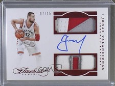 2015-16 Panini Flawless Ruby 7/15 Jonas Valanciunas #DPA-JV Dual Patch Auto 3d3