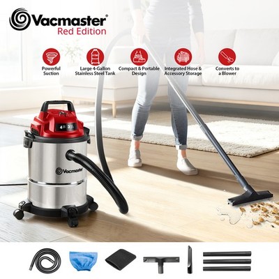 Vacmaster 4 Gallon 3 Peak HP Stainless Steel Wet/Dry Vacuum Cleaner 13kPa