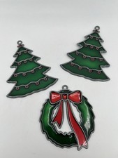 Vintage Stained Glass Style Plastic Suncatchers Christmas Ornaments Trees Wreath