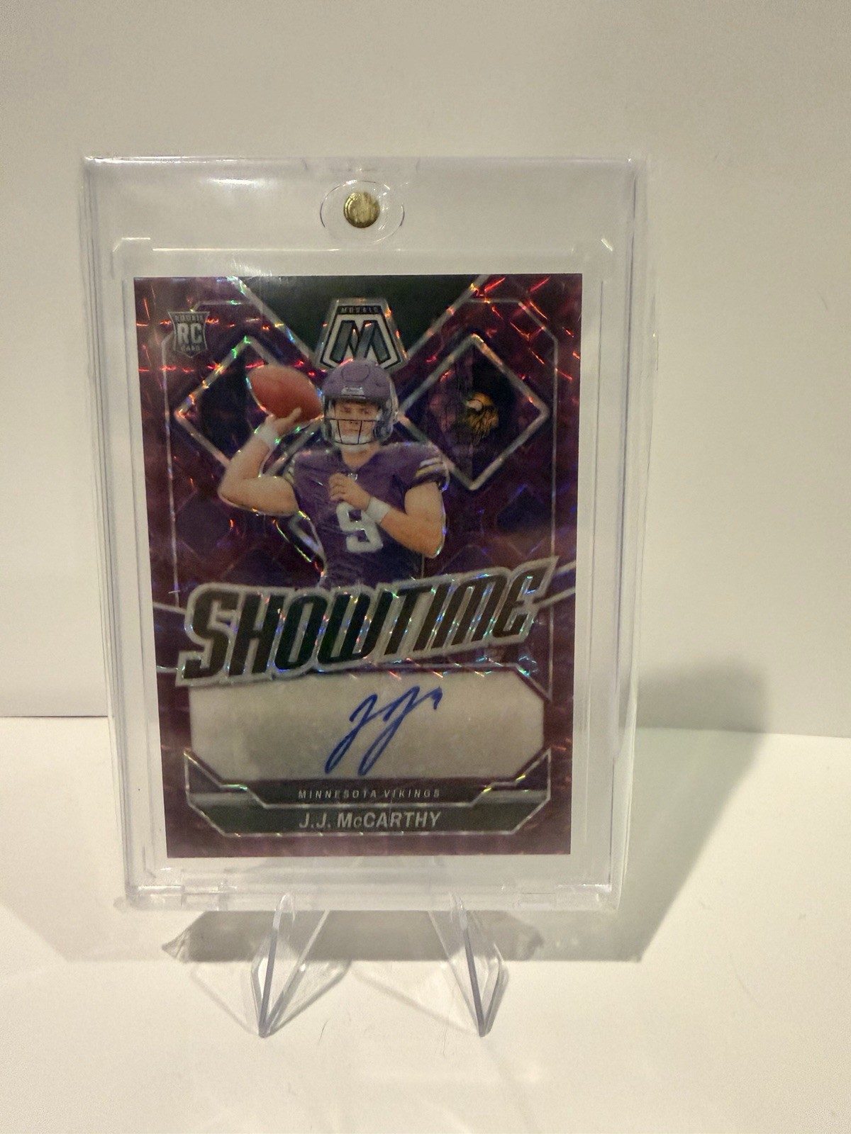 2024 Panini Mosaic J.J. McCarthy Purple Showtime Auto RC #/49 Vikings SSP