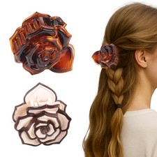 2 PCS Medium White Brown Rose Flower Hair Claw Clips Strong Hold NonSlip