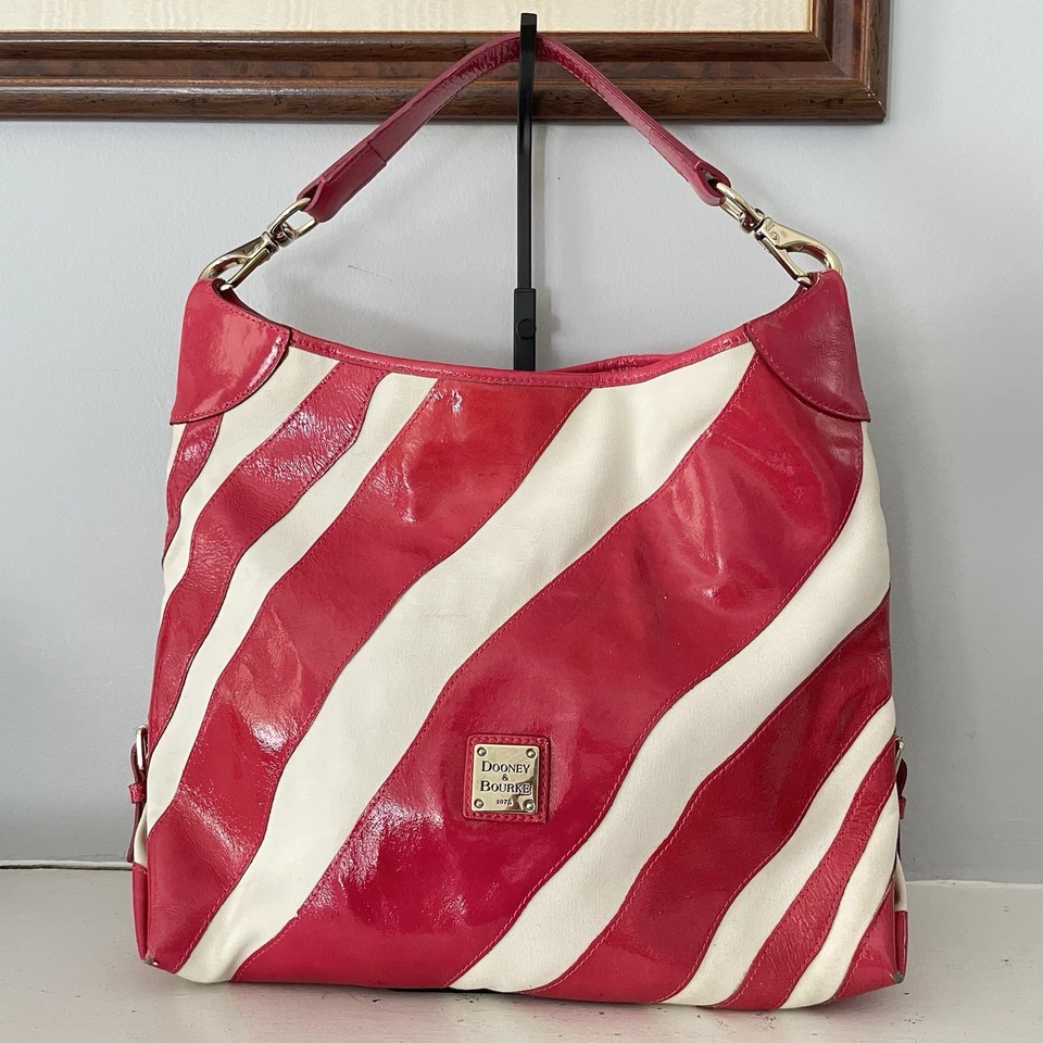 Dooney & Bourke PINK/WHITE Zebra Print Large Leather Shoulder Hobo Bag Purse
