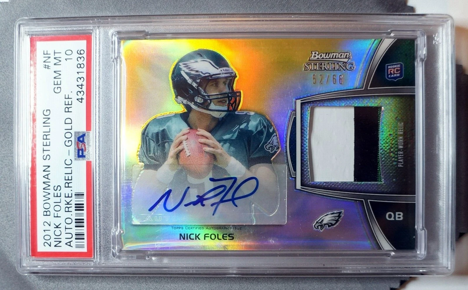 Nick Foles Bowman Sterling Autograph Rookie Relic #NF Gold Refractor
