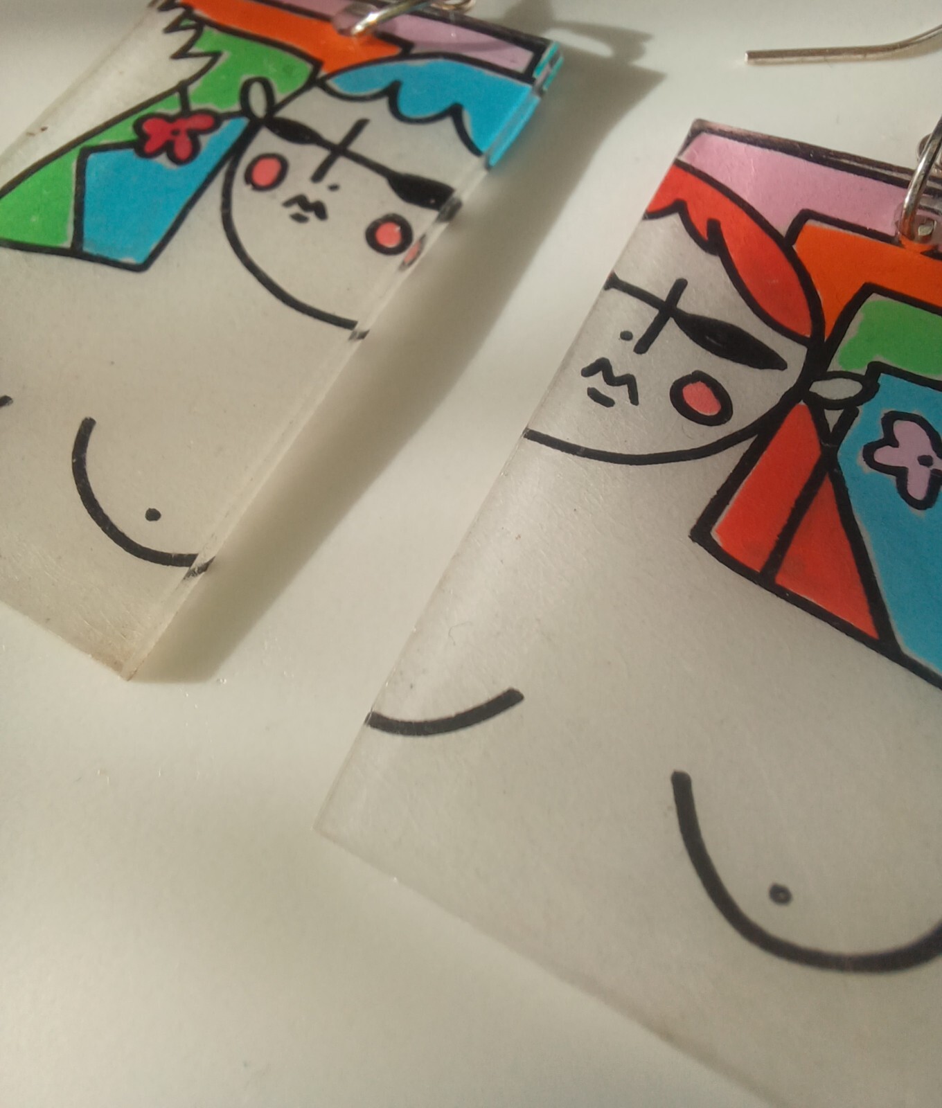 Earrings Rectangular Handmade Painted Art Earring… - image 2