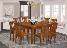 9pc dining set Parfait square table with 8 Portland wood chairs in saddle brown
