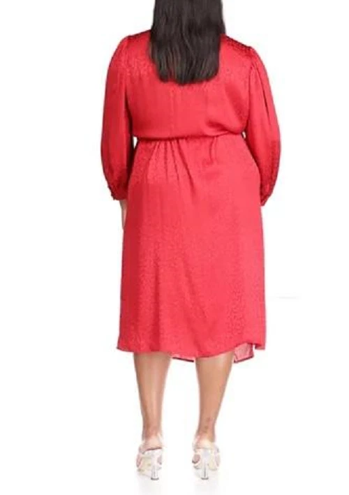 NUOVO ABITO MICHAEL KORS ROSSO MIDI AVVOLGENTE CINTURA TAGLIA 0X1X2X3X DONNA $175