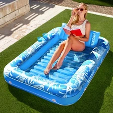 Inflatable Tanning Pool Lounger Float, 70"x46" Pool Floats For Adult with Pillow