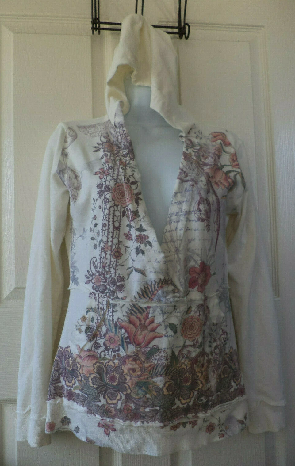 OFF WHITE Felpa con cappuccio American Rag Cie floreale avorio donna junior taglia M