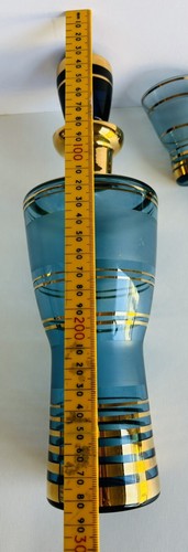 BOHEMIA GLASS Vintage Retro Blue Gold Trim Decanter Bottle & Glasses Set Czech - Picture 17 of 18