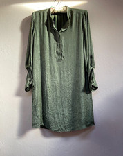 Banana Republic Women Roll Tab Sleeve Shift Dress Sz 4 Snakeskin Green Button Up