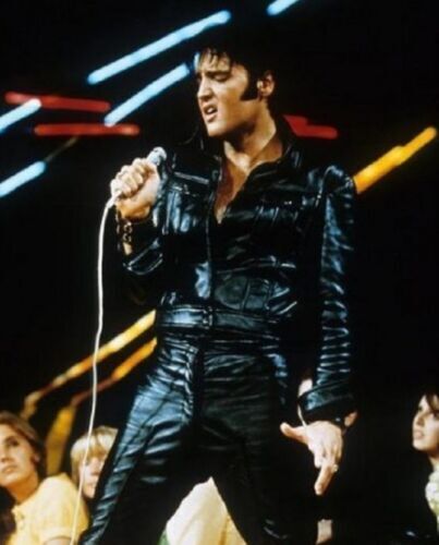 Mens Rock N Roll Elvis Presley Black High Grain Sheep Skin Leather Jacket