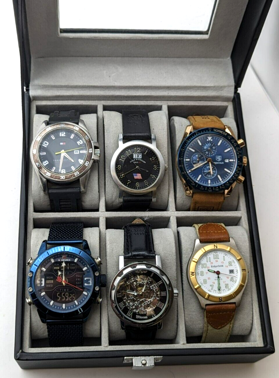 Lot of 6 Men's Name brand Watches Automatic, Skeleton, Chronograph