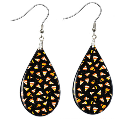 Candy Corn Halloween Earrings NO PLATING NO TARNISHING Wood Teardrop Dangle