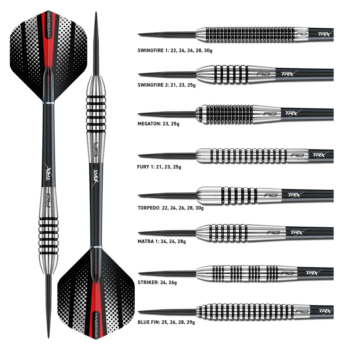 RED DRAGON Flightmasters Tungsten Darts Set  21g,22g,23g,24g,25g,26g,28g,29g,30g