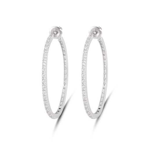 2.50 Ct Round Cut Simulated Diamond Women's Hoop Earrings In 925 Sterling Silver - Picture 3 of 10