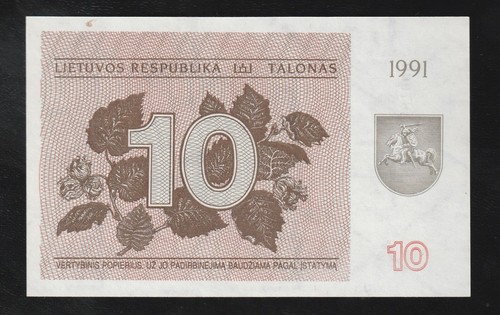 Litauen 10 Fersen 1991 P 35 b UNC - Bild 2 von 2