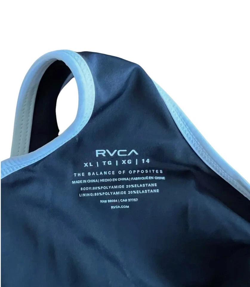 Maiô feminino novo com etiquetas RVCA atrevido peça única tamanho XL preto sólido acabamento branco costas em T - Imagem 3 de 4
