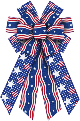 Large Patriotic Bows for Wreath, Patriotic Wreath Bows Memorial Day Burlap Strip - Picture 11 of 12