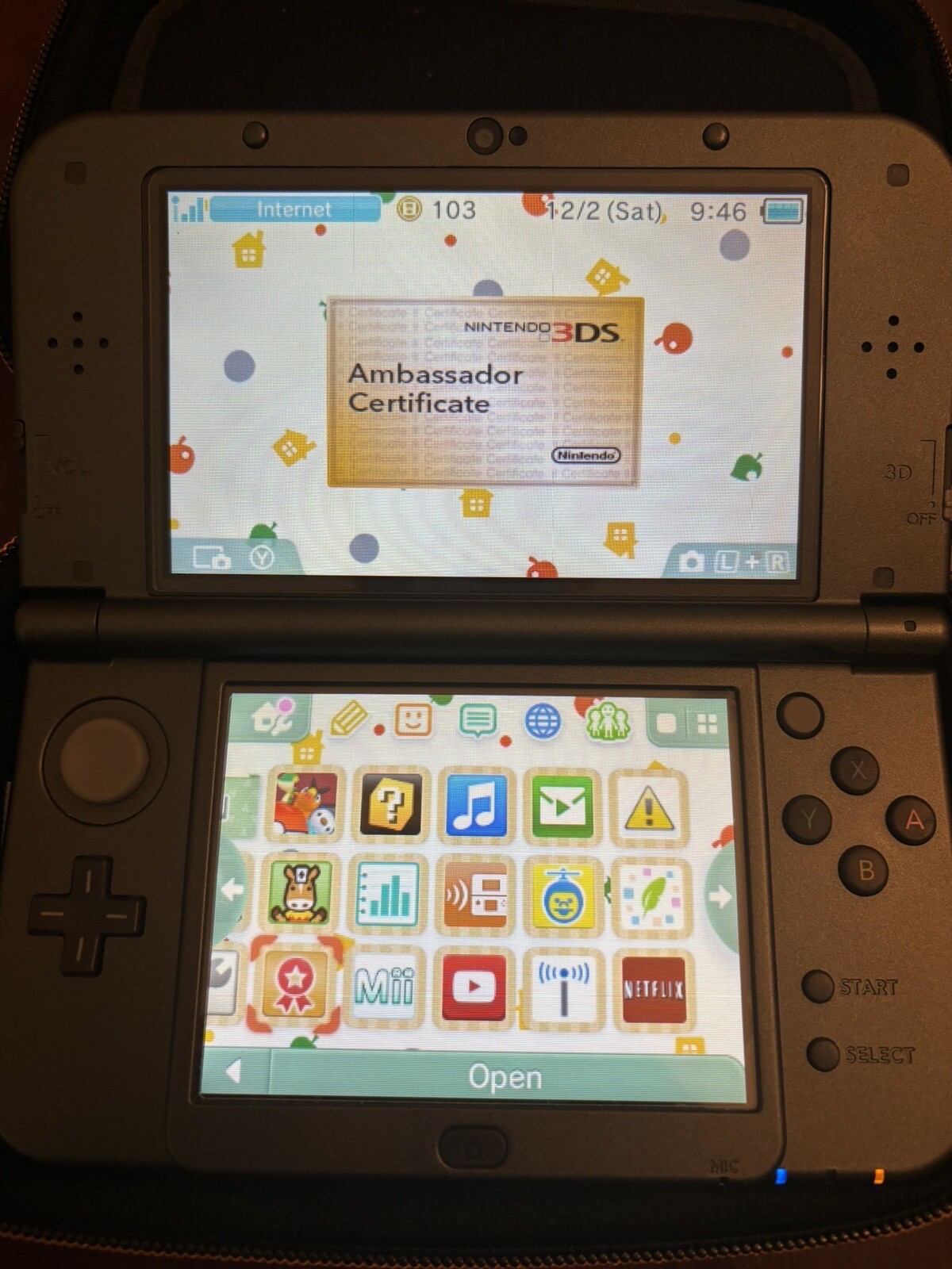 Nintendo New 3DS XL Handheld System Black Ambassador Certificate