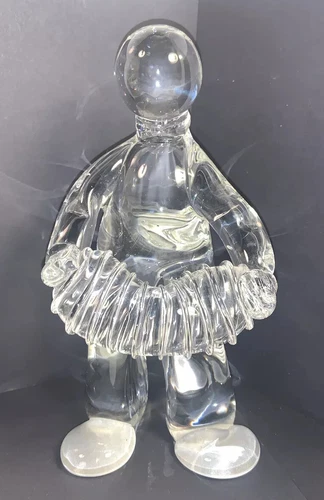 Vintage Licio Zanetti? Murano?  Clear Glass Man Figurine W/ Concertina 9 1/4”