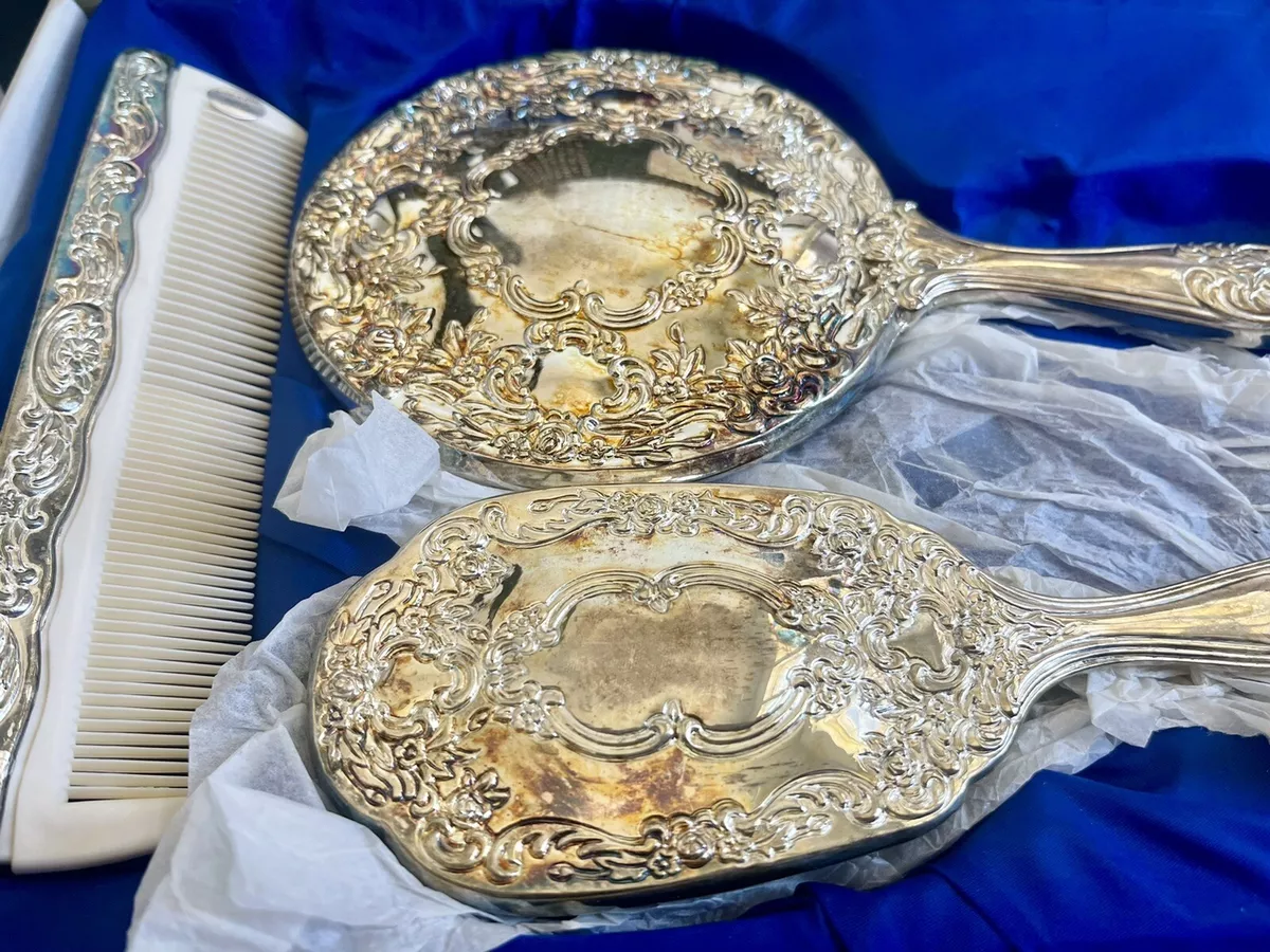VINTAGE TOWLE SILVERSMITHS 3 PIECE DRESSER SET MIRROR COMB AND