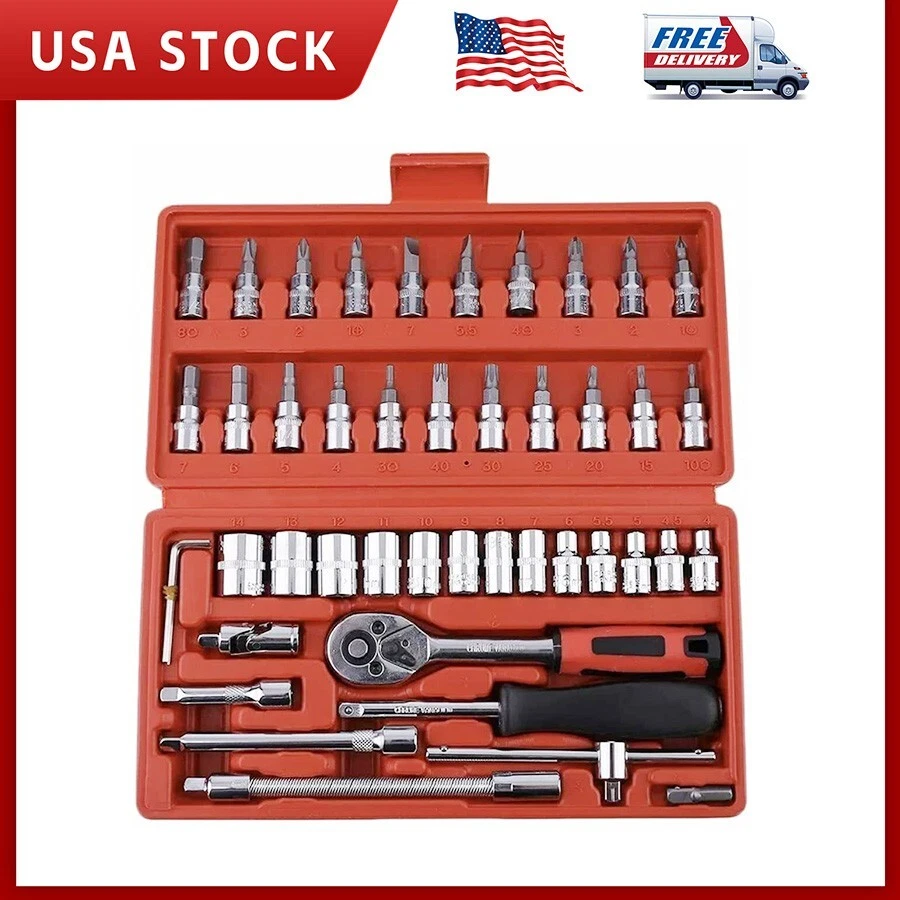 46 Piece 1 4 Inch Drive Socket Wrench Set Mechanic Tools Kit Bit Sockets