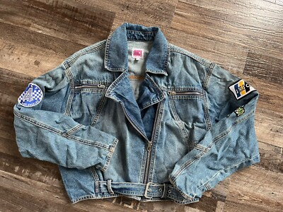 【U LAN】Comet Denim Rider Jacket Juicy Couture Derby Wash Moto Denim Jacket with Patches S j3