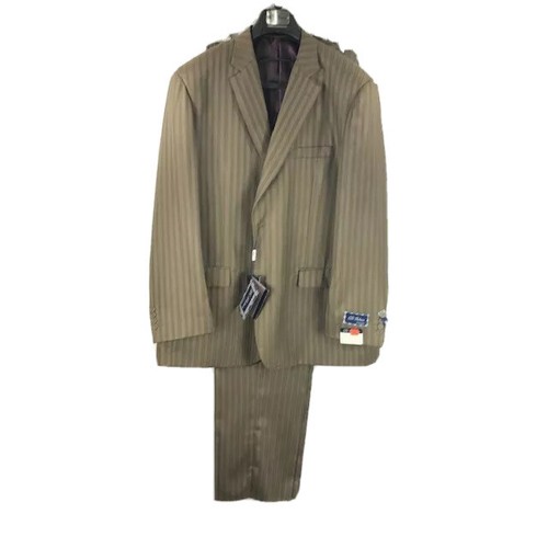 Traje a rayas verde oliva para hombre de 2 piezas pantalones plisados de Di Palma talla 36R - Imagen 2 de 4
