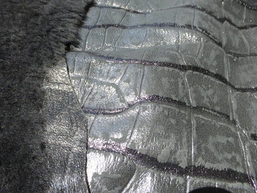 sheepskin shearling leather hide Black Super Silky Hair -Charcoal Crocodile back - Picture 6 of 7