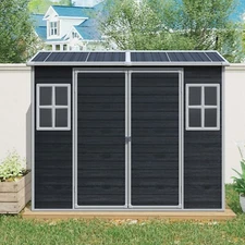 8x4ft Resin Outdoor Storage Shed with Floor and 2 Windows Black