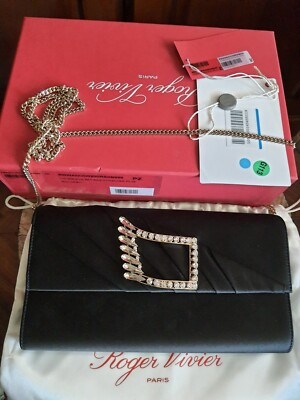 Roger Vivier fabelhafte Clutch Tasche Satin Strass Schwarz