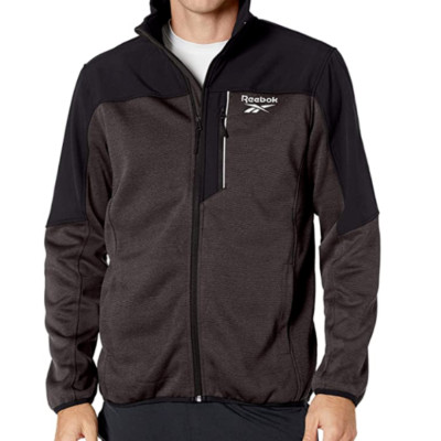 Reebok Men's Size M Softshell Jacket Charcoal Heather/Black Pockets Full Zip
