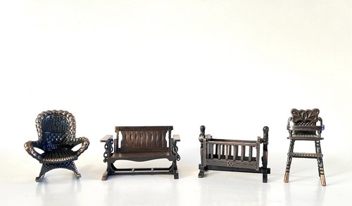 Durham Industries Metal Miniatures VTG Dollhouse Furniture Bassinet Bench Chair