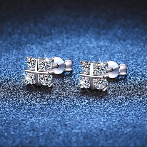 Full Real Moissanite Men Stud Earrings Women Jewel 925 Sterling Silver VVS1 GRA - Picture 2 of 11